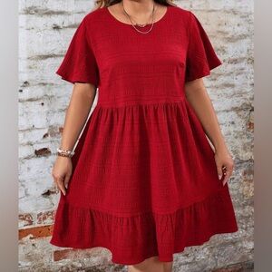 SHEIN CURVE 1XL Plus Size Red Midi Dress with Flutter Sleeves - Summer dress